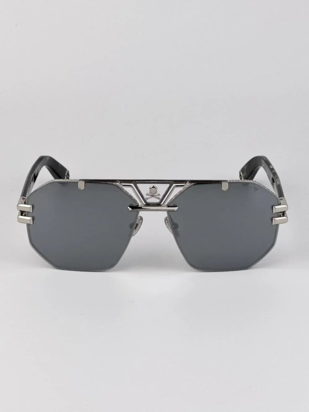 Philipp Plein Men’s Sunglasses Palladium Grey Pilot Silver Mirror SPP077V 523X